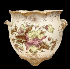 Large Antique Warwick Semi-Porcelain Peonies Jardinière Vase Hand-Painted picture