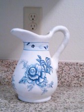 Jug Pitcher Floral Blue Rose Ceramic Hosley Pottery 9 X 18 1/2 Flower Ships Free picture