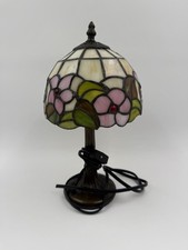 Vintage Tiffany Style Stained Glass Floral Table Lamp Pink Flowers 13