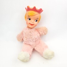 Vintage Rubber Face Doll Princess Queen Blonde Hair Pink Crown Plush Body picture