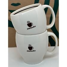 Set of 2 Starbucks Abbey Coffee Mug Cup Ceramic White Brown Steaming Logo 14 oz picture