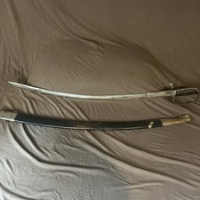 Vintage Indian Talwar Saber Sword Etched Blade Made in India with Scabbard, 35