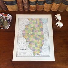 Original 1890 Antique Map ILLINOIS Aurora Springfield Bloomington Berwyn Joliet picture