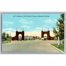 Vintage Linen Postcard Entrance to Fort Francis E. Warren, Cheyenne WY picture