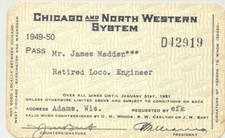 1949-1950 CNW - Chicago & North Western Railroad - employee train pass picture