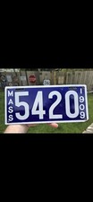 Massachusetts 1909 Vintage License Plate #5420 Blue & White Tag picture