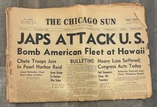 Original Chicago Sun Newspaper Dec 8 1941 Pearl Harbor WWII War Declared picture