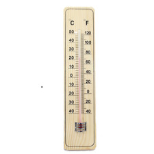 INDOOR - OUTDOOR THERMOMETER WOODEN VERTICAL With Fahrenheit And Celsius Scales picture