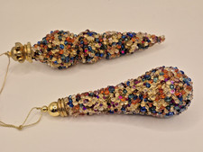 Set Of 2 Beaded Vintage Victorian Style Teardrop Ornaments Multicolor 5.5” Long picture