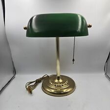 VINTAGE BRASS GREEN EMERALD GLASS SHADE BANKERS DESK TABLE LAMP Pull-Chain  picture