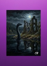 Loch Ness Monster Abbey Ruins ACEO Giclee | Scottish Cryptid Folk Art picture