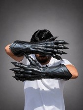 Wearable Black Fantasy Armor Gauntlets with Claws Medieval Knight LARP Gloves picture