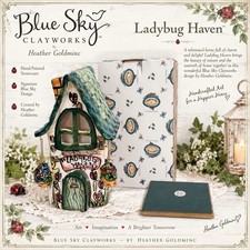 Heather Goldmine 2000 ‘Ladybug Haven’ Tea Light Candle Blue Sky Clayworks 8.5” picture