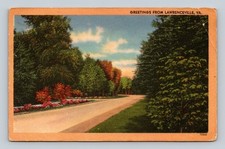 Vintage Lawrenceville VA Postcard Tichnor Linen Scenic Road Autumn Foliage 1959 picture