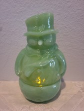 Fenton Snowman Fairy Lamp Jadeite Glass Mosser  picture