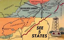 Linen Postcard Map Kentucky Tennessee North Carolina West Virginia~123173 picture