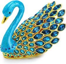 Bejeweled Enameled Animal Trinket Box/Figurine with Blue Gems Swan picture