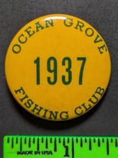 Vintage 1937 Ocean Grove Fishing Club New Jersey Pinback Pin picture