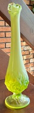 Fenton Topaz Opalescent Vaseline Glass Lily of the Valley Swung Vase 10