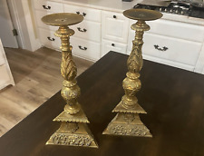 Pair of Brass FIGURAL NEOCLASSICAL CANDLESTICKS Early 20th Century 17” Pillar picture