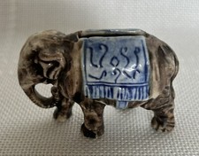 Antique Circa 1900 Majolica Porcelain Elephant Coin Bank - 2.5”x 1.5” picture
