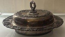 Antique Sheffield Silverplate Grape‐Leaf Covered Dish Lidded 11 in picture