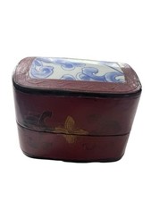Chinese Red Lacquer Shard Box Rectangle Blue White Porcelain Vintage HHP picture