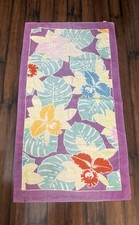 VTG 70s Hawaiian Floral Beach Bath Towel MCM Boho Bright Vibrant Purple Cannon picture