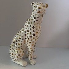 Cheetah Statue Home Decor Leopard Sculpture Sitting Cheetah White & Gold New picture