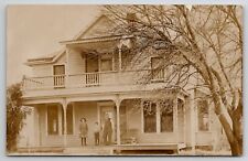 RPPC Victorian Family Father with Children on Porch of Lovely House Postcard I21 picture