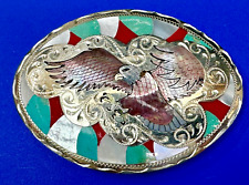 Gorgeous Native American Hallmarked EAGLE - shell / nickel silver Belt Buckle picture