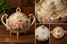 Hand painted Nippon porcelain floral sugar bowl with lid picture