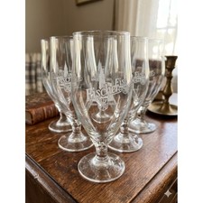 VTG Set of 6 Fischer Biere d Alsace Beer Glasses Stemmed Tulip Pilsner Glassware picture