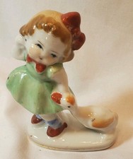 Girl With Goose Vtg Porcelain Figurine Occupied Japan Hand Painted MCM Retro picture