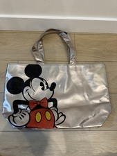 Disney Parks Metallic Silver Mickey Mouse Tote Bag Faux leather Flat base picture