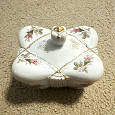 Lefton Japan L&M USA White Porcelain Floral Trinket Box with Lid picture