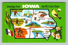 IA-Iowa, General Greetings, Iowa Map with Attractions, Vintage Postcard picture