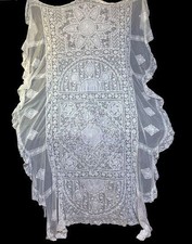 Vintage French Normandy Mixed Embroidered Lace Twin Bedspread 97x70 Coverlet picture