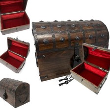 Wooden Treasure Chest Velvet Lining Antique Lock Skeleton Keys Large Mango Wood picture