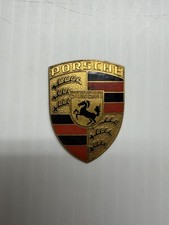 Vintage PORSCHE Grill Badge Emblem Orange Bar Hood Crest Ornament 1 1/4 x 1 5/8” picture