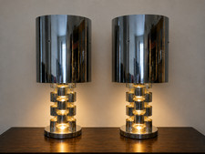 2 Vintage Curtis Jere Chrome Skyscraper Table Lamps Pair Mid Century Modern picture