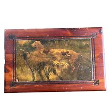 VTG Cedar Keepsake Box Hunting Dogs SPANIELS Wood Hinged 9”x6”x3.5” picture
