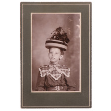 1860s Victorian Cabinet Card Photo of a Young Girl with an Amazing Hat #1028 picture