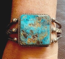 1920’s Early Old Pawn Native Navajo Coin Silver Royston Turquoise Cuff Bracelet picture