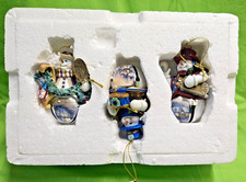 Bradford Exchange Set of 3 Thomas Kinkade Snowman Bell Holiday Ornaments w/Cert. picture