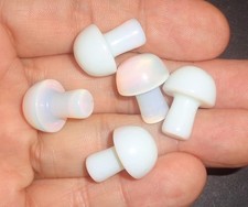 Opal Quartz Crystal Hand Carved Mushrooms (5) in Velvet Drawstring Pouch picture