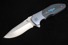 Drop x Kirby Lambert Raine RWL34 Recurve Blade Blue Folding Knife Kaviso picture