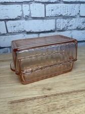 Pink Depression Glass Jennyware Butter Dish Jeannette 2 Pieces Rare Vintage picture