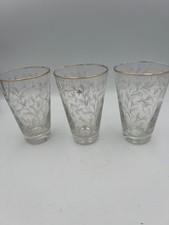 VTG Set(3) Libbey Metallic Gold Leaf Graduated Drinking Glasses Royal Fern Retro picture