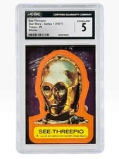 See-Threepio Star Wars Series 1 1977 Topps #5 Rookie Sticker CGC Graded 5 Ex picture